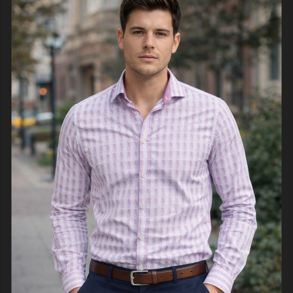Bugatchi Lavender Checkered Dress Shirt